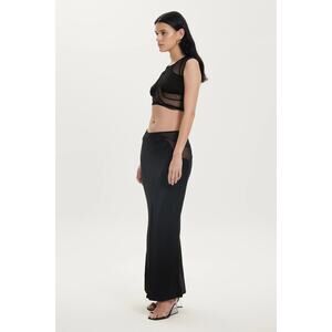 Third Form Free People Black Crystal Clear Mesh Side Cutouts Satin Maxi Skirt 8